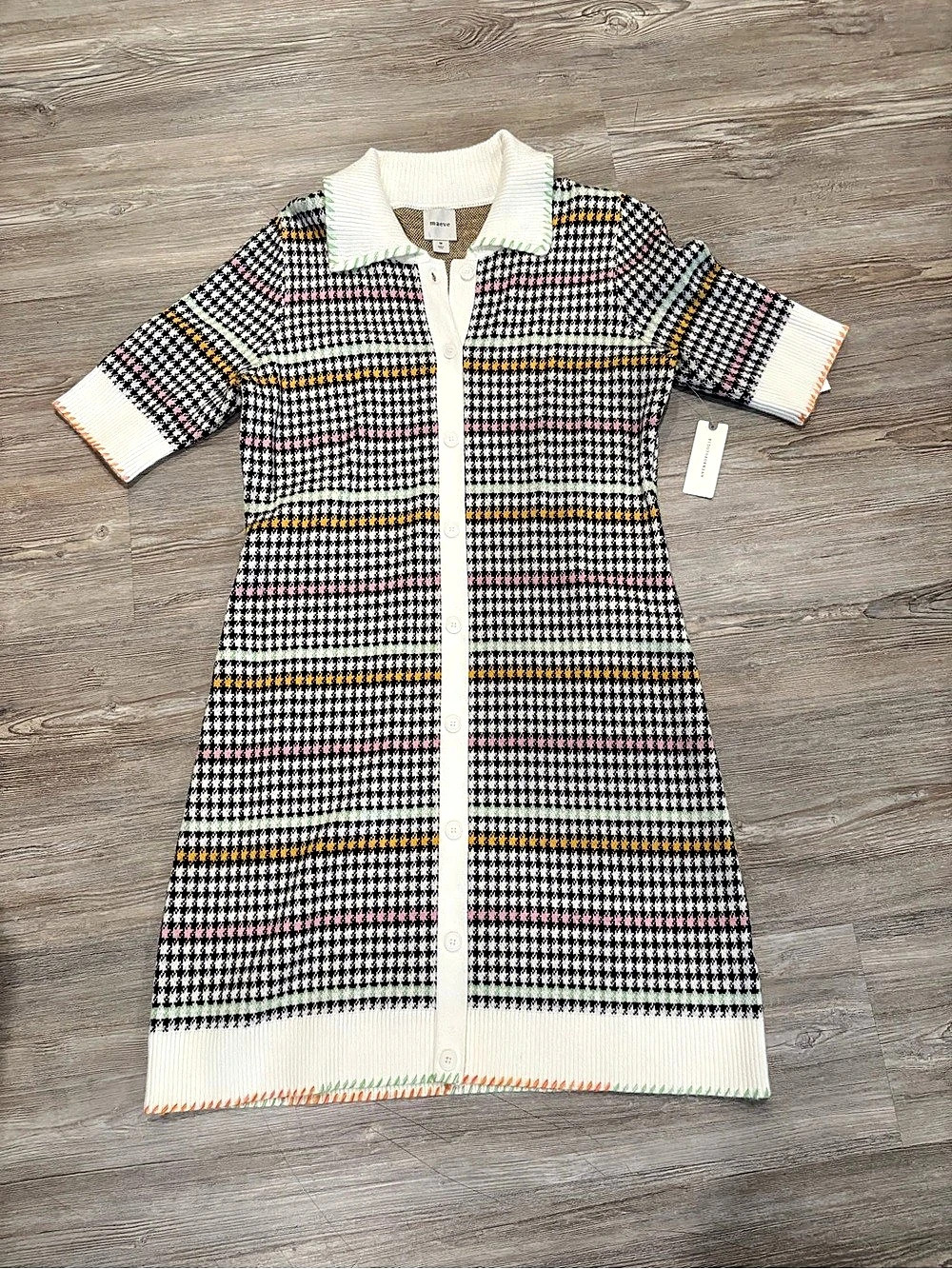 Anthropologie Maeve Sweater Dress Houndstooth Mini Dress Size Medium NWT